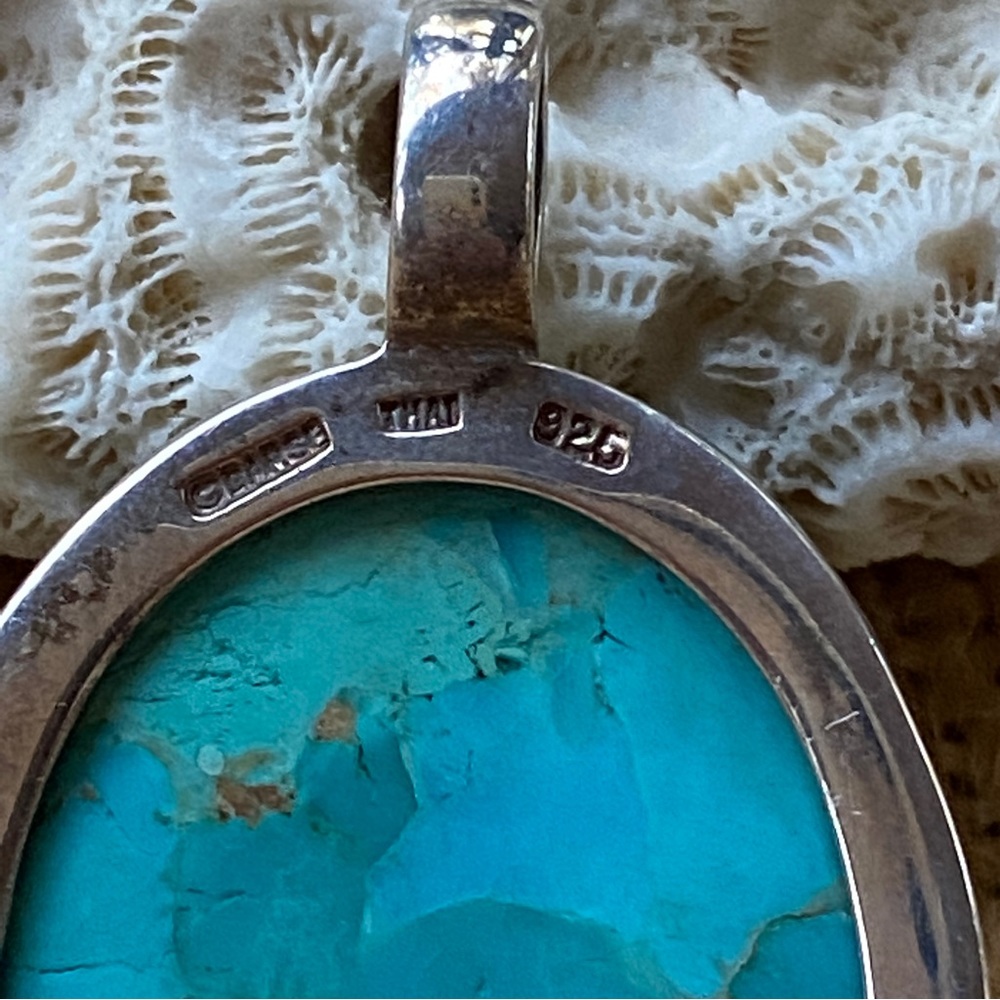 Large Barse Sterling Silver 925 Oval Turquoise Pendant - Picture 4 of 4